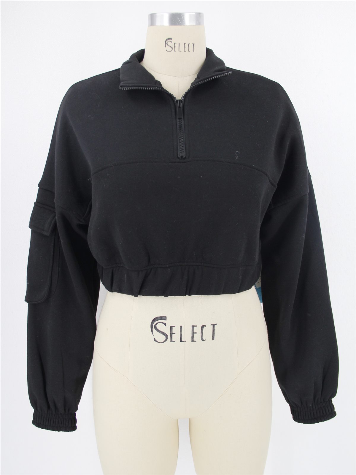 Black jersey half-zip top
